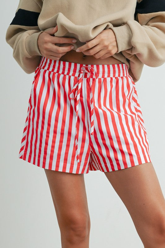 Sail Away Striped Shorts- Red