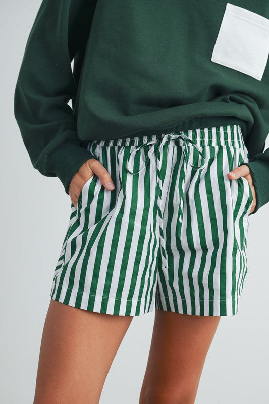 Sail Away Striped Shorts-Green
