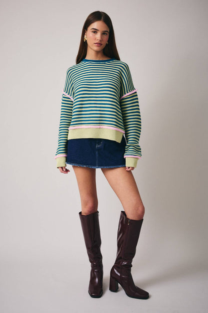 Sage-Teal Striped Sweater