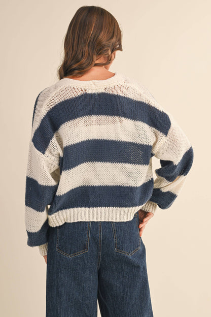 The Navy Striped Tie Cardigan
