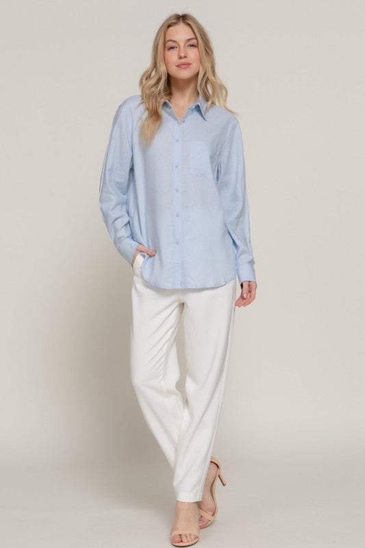 The Linen Button Up- Blue