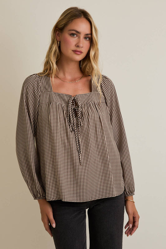 Brown-Cream Checkered Blouse