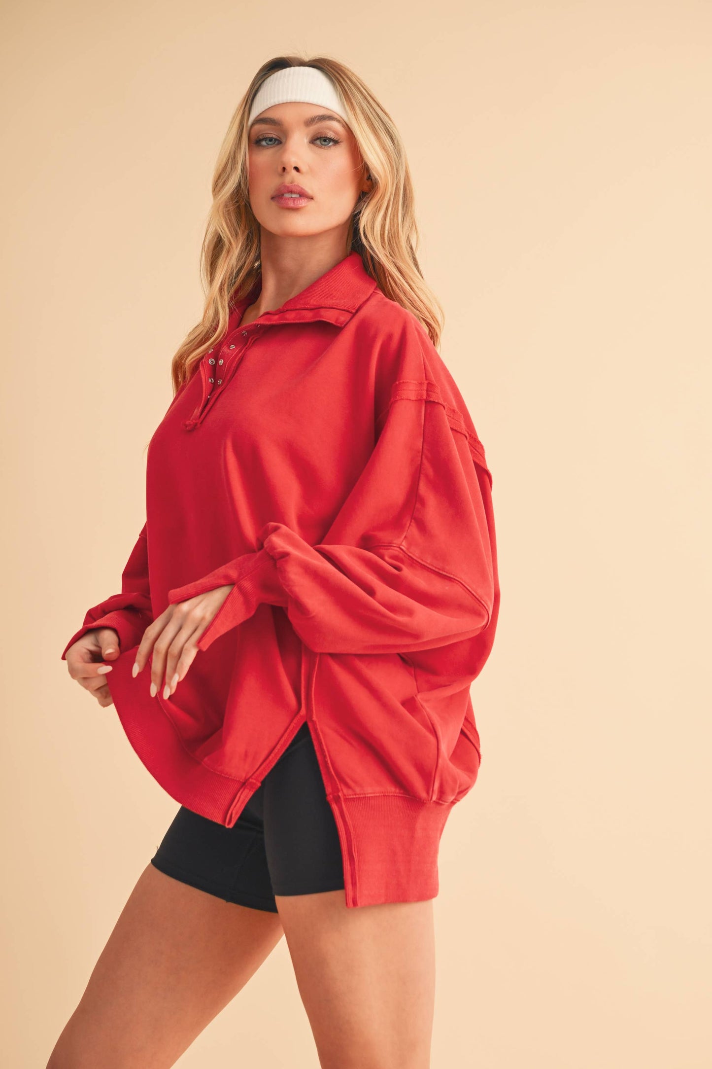 The Tamika Henley Pullover- Red