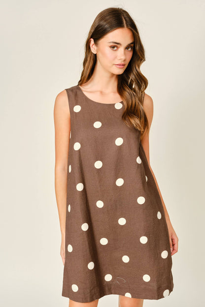 Linen Polka Dot Sleeveless Dress