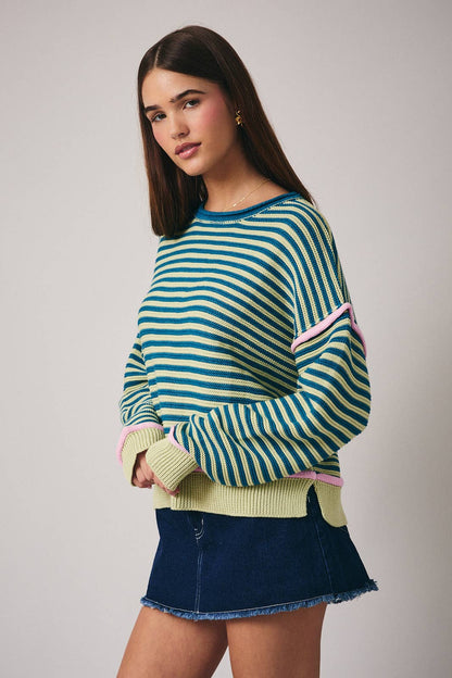 Sage-Teal Striped Sweater