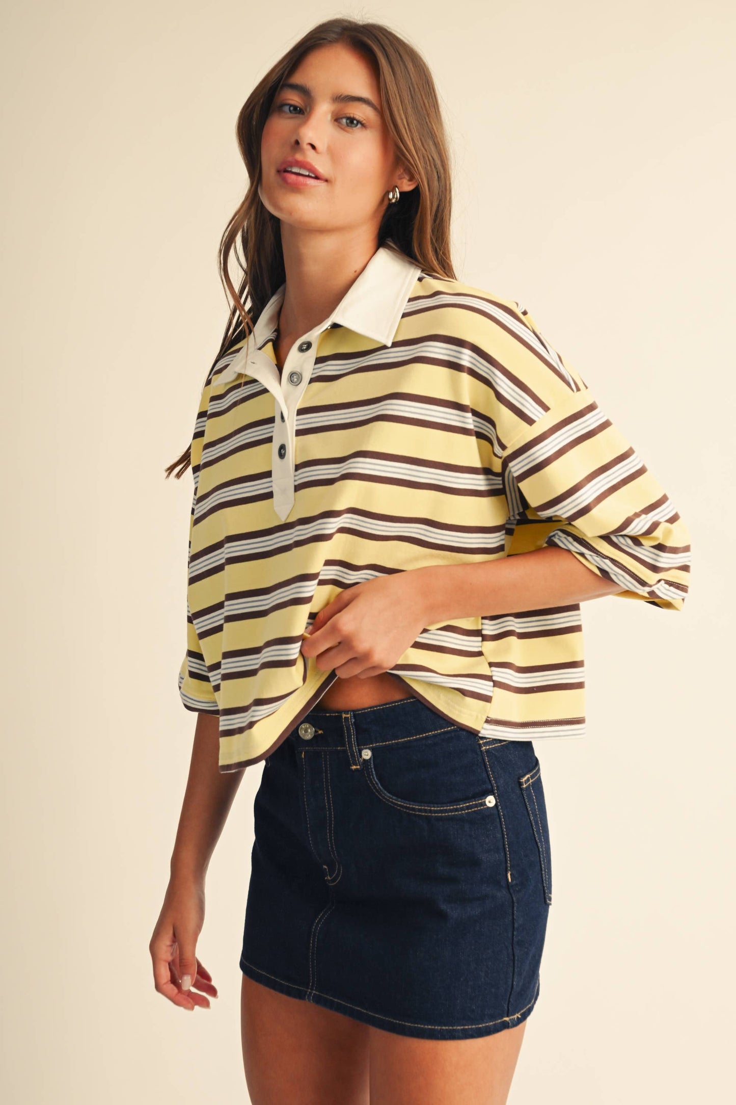 The Rugby Striped Polo- Butter Yellow