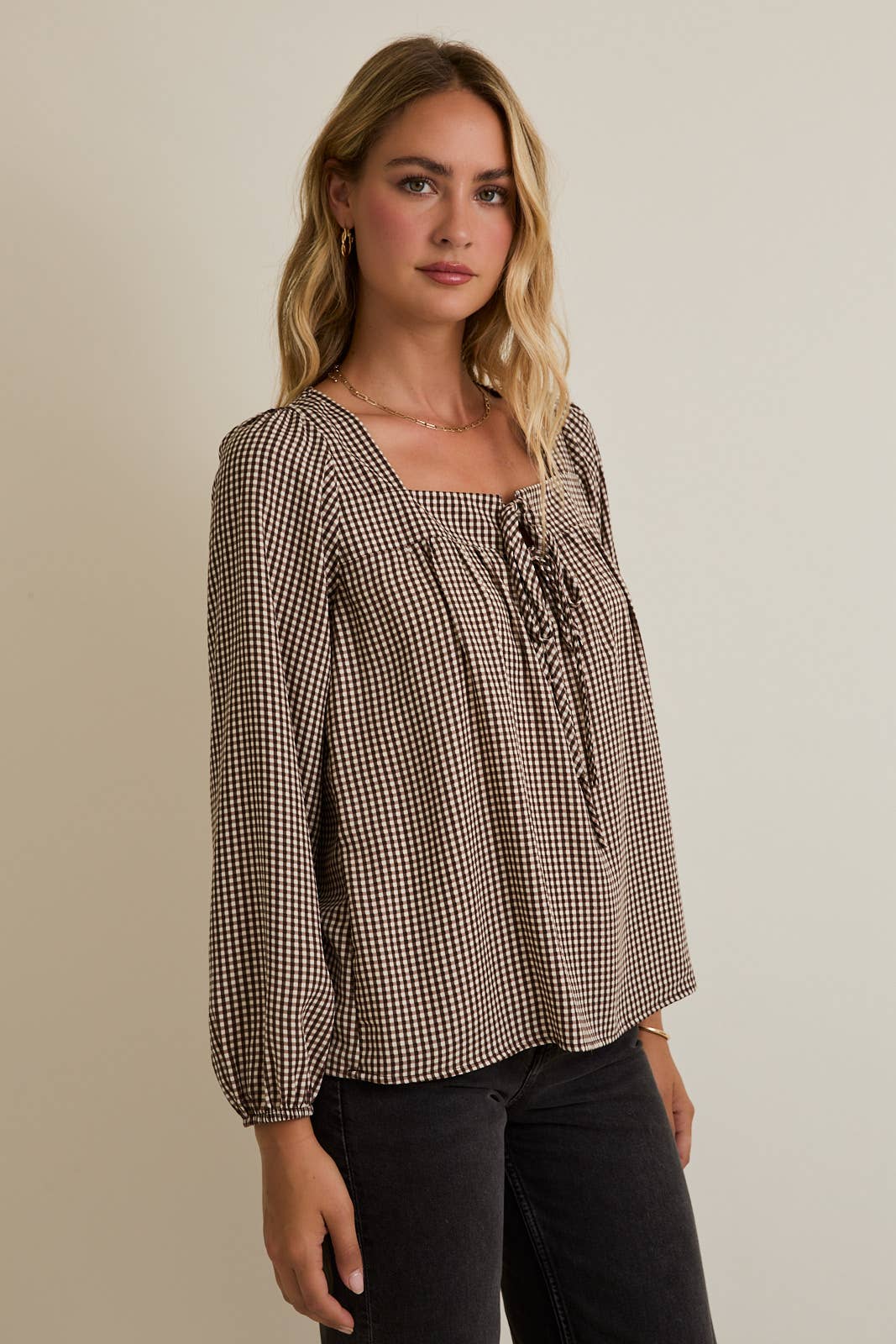 Brown-Cream Checkered Blouse