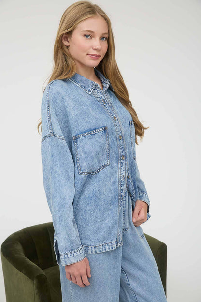 Washed Chambray Button Down Top