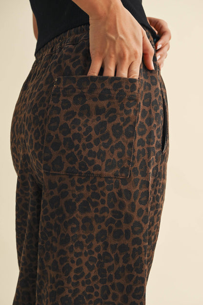 Leopard Print Wide Denim Track Pants