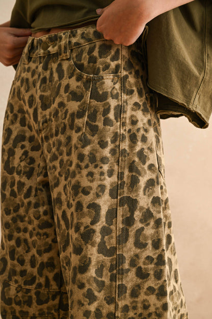 Leopard Printed Barrel Pants