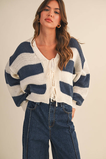 The Navy Striped Tie Cardigan