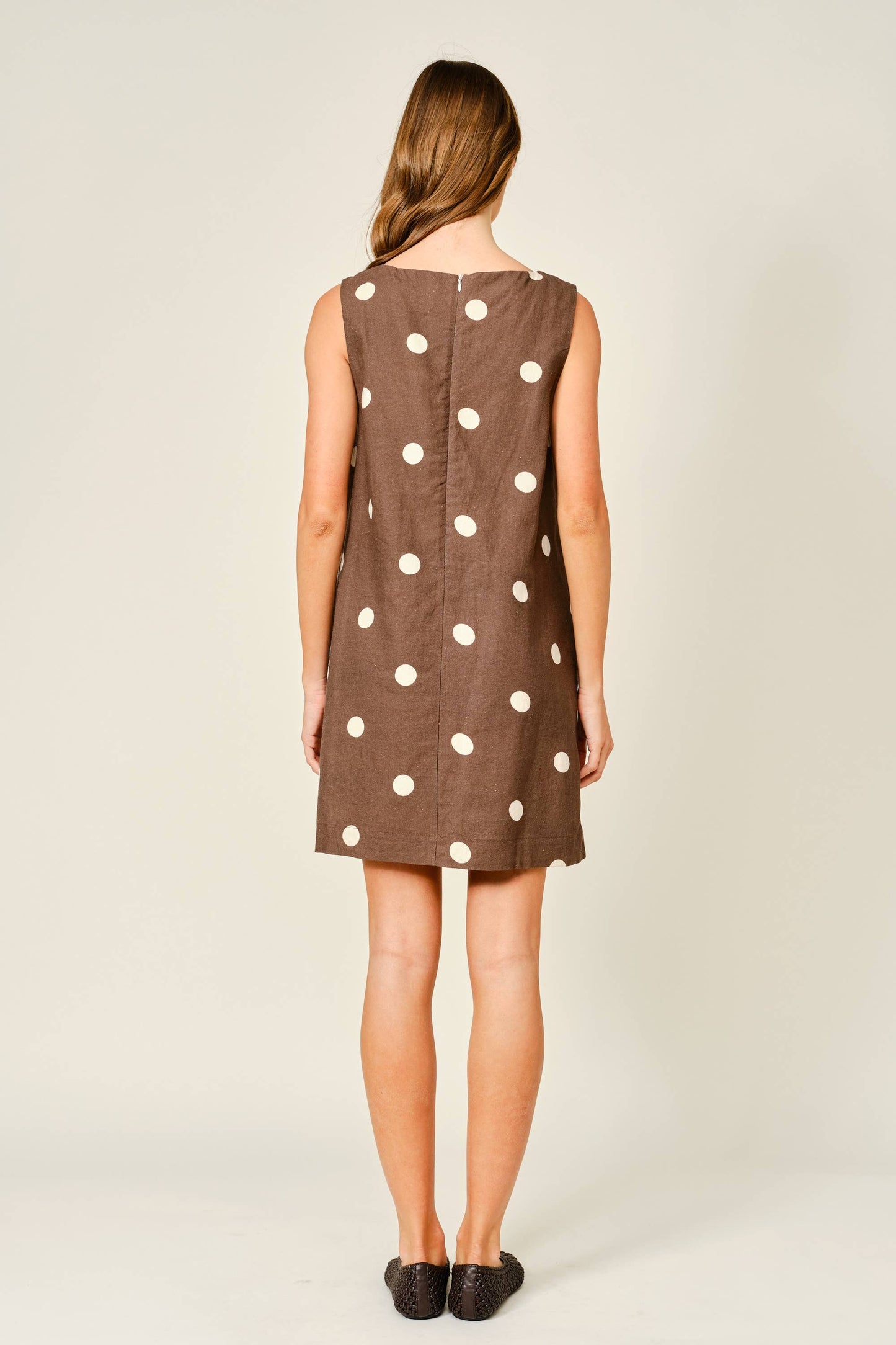 Linen Polka Dot Sleeveless Dress