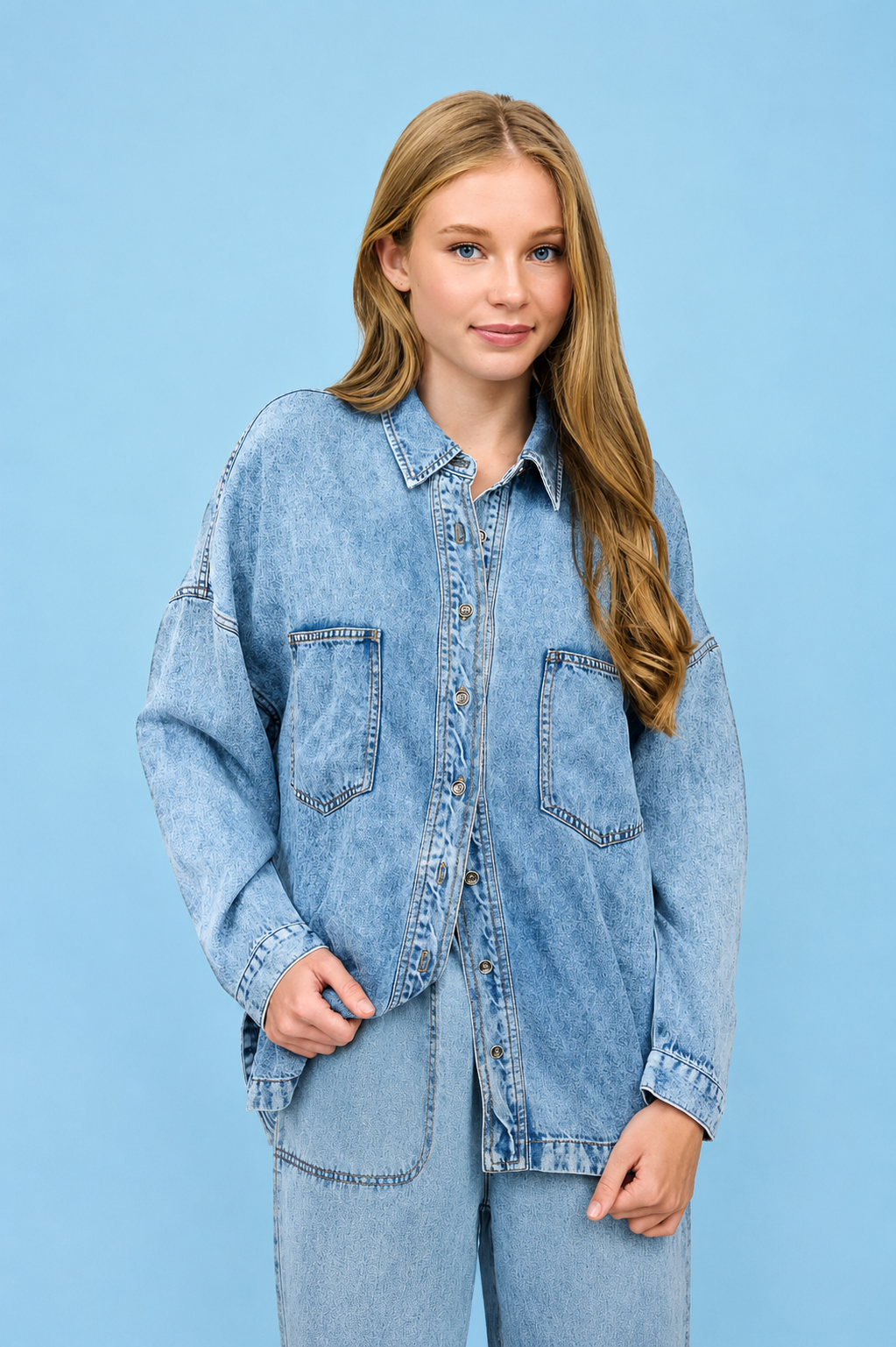 Washed Chambray Button Down Top