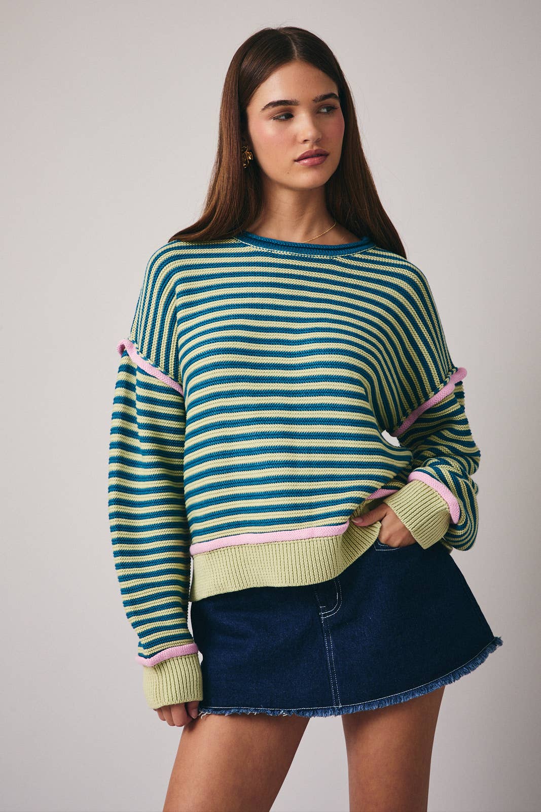 Sage-Teal Striped Sweater