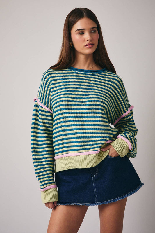 Sage-Teal Striped Sweater