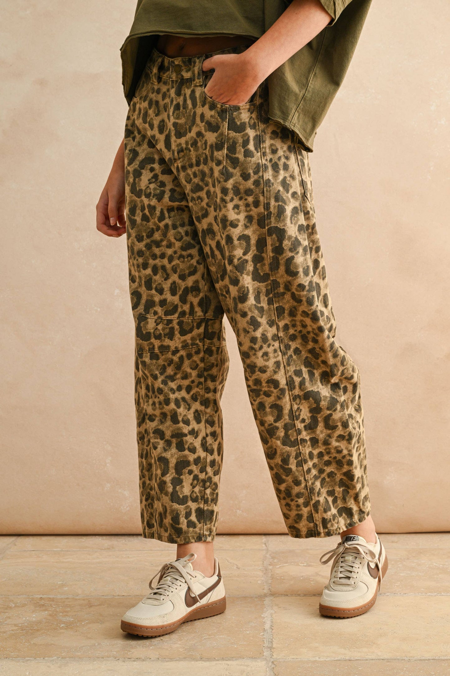 Leopard Printed Barrel Pants
