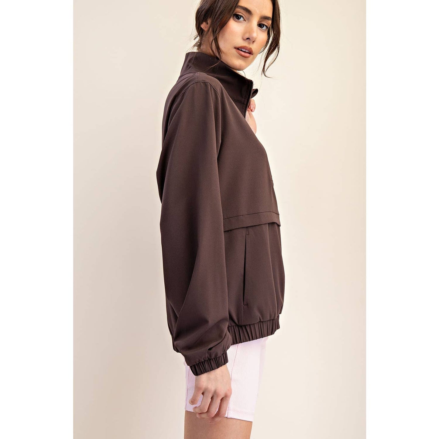 Quarter Zip Active Jacket- Espresso