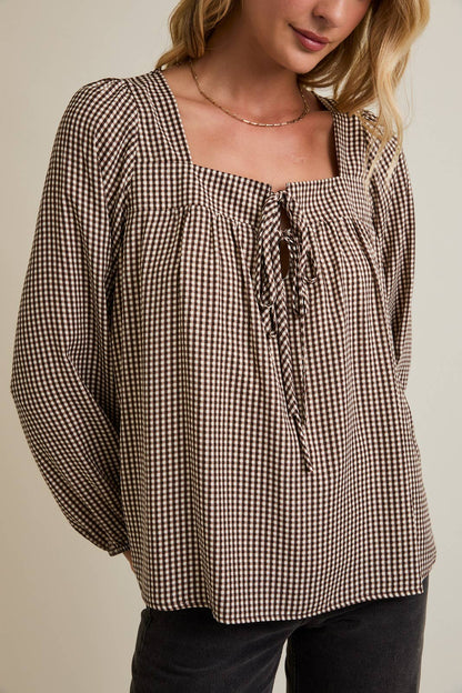 Brown-Cream Checkered Blouse