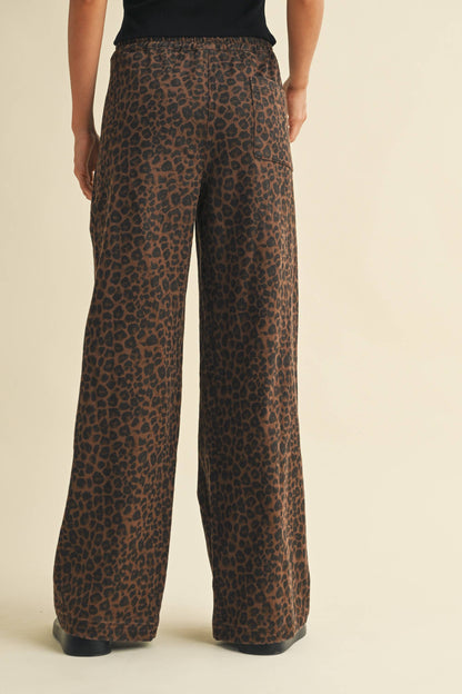 Leopard Print Wide Denim Track Pants