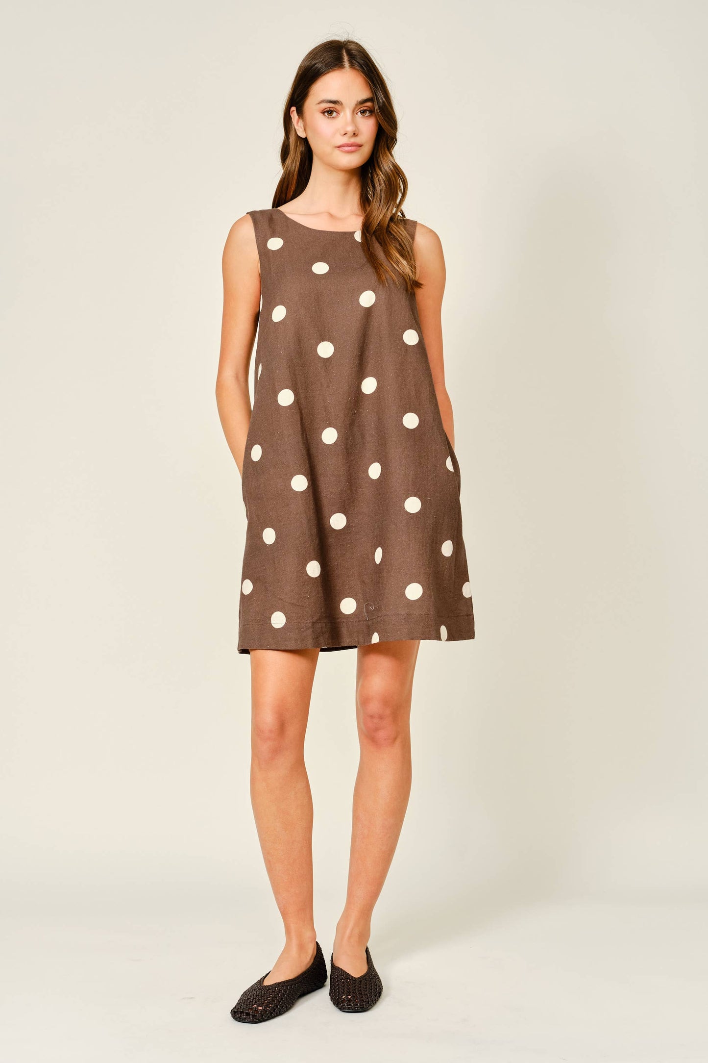 Linen Polka Dot Sleeveless Dress