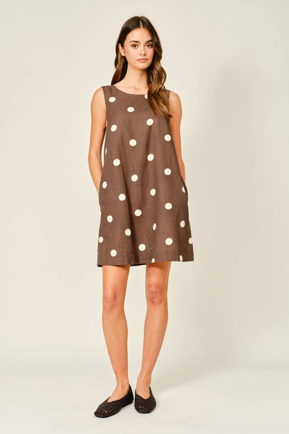 Linen Polka Dot Sleeveless Dress