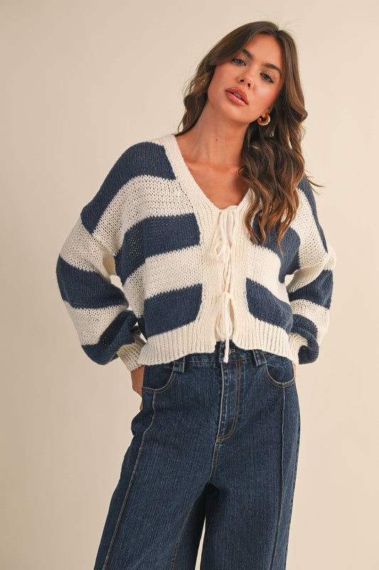 The Navy Striped Tie Cardigan