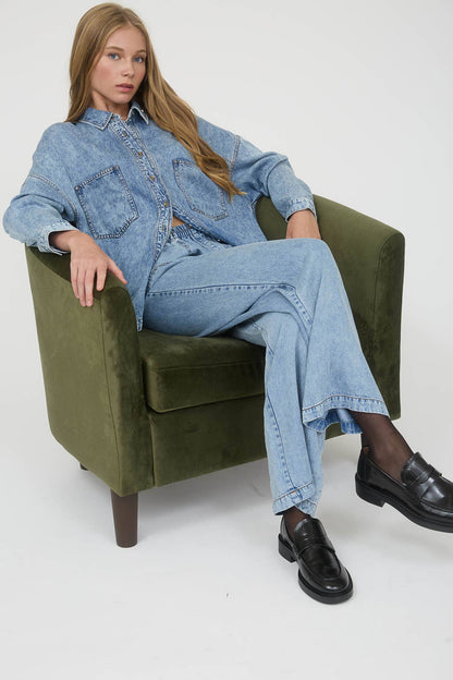 Washed Chambray Button Down Top