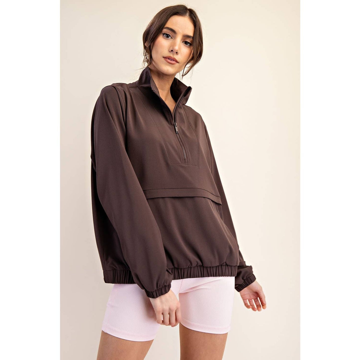 Quarter Zip Active Jacket- Espresso