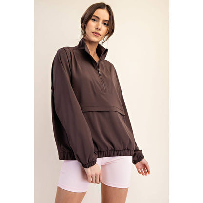 Quarter Zip Active Jacket- Espresso
