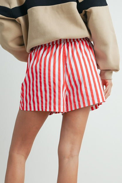 Sail Away Striped Shorts- Red