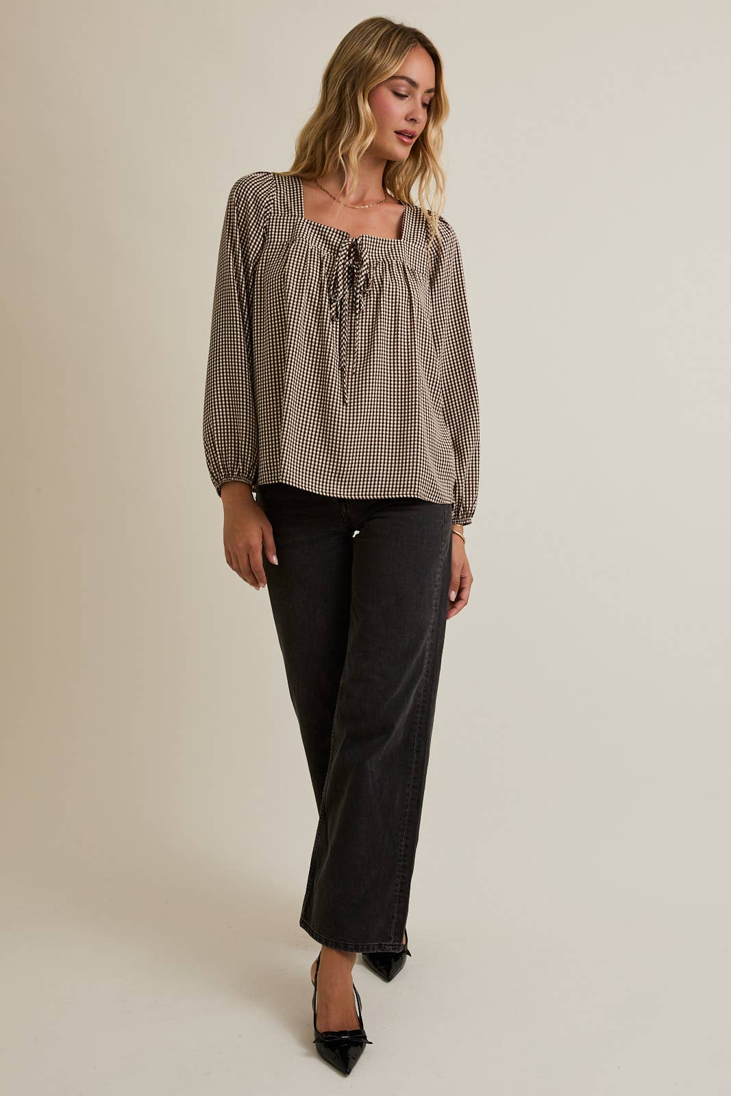 Brown-Cream Checkered Blouse