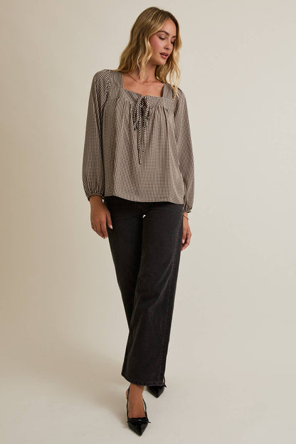 Brown-Cream Checkered Blouse