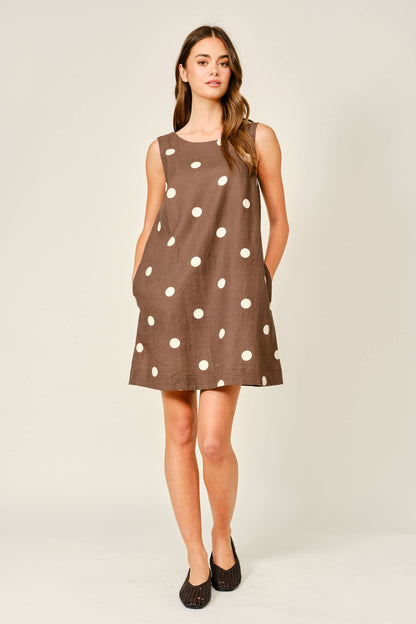 Linen Polka Dot Sleeveless Dress