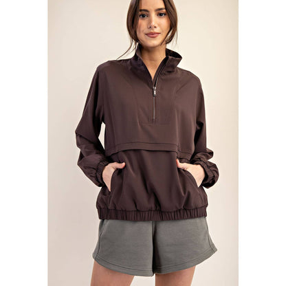 Quarter Zip Active Jacket- Espresso