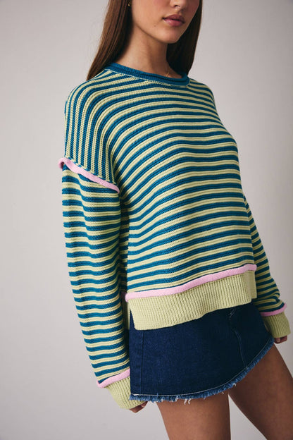 Sage-Teal Striped Sweater