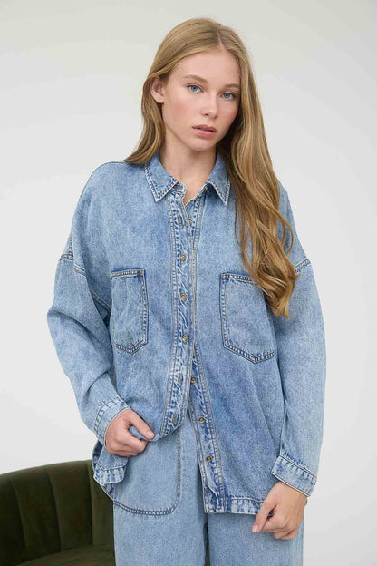 Washed Chambray Button Down Top