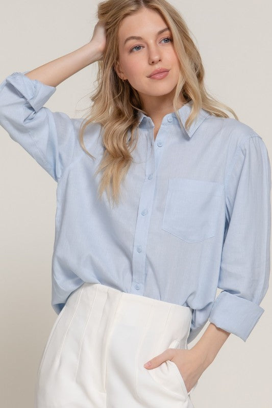 The Linen Button Up- Blue