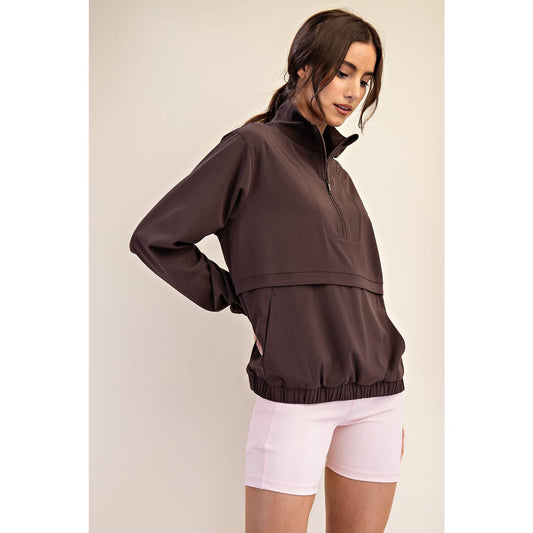 Quarter Zip Active Jacket- Espresso
