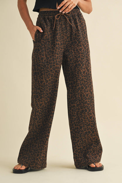 Leopard Print Wide Denim Track Pants