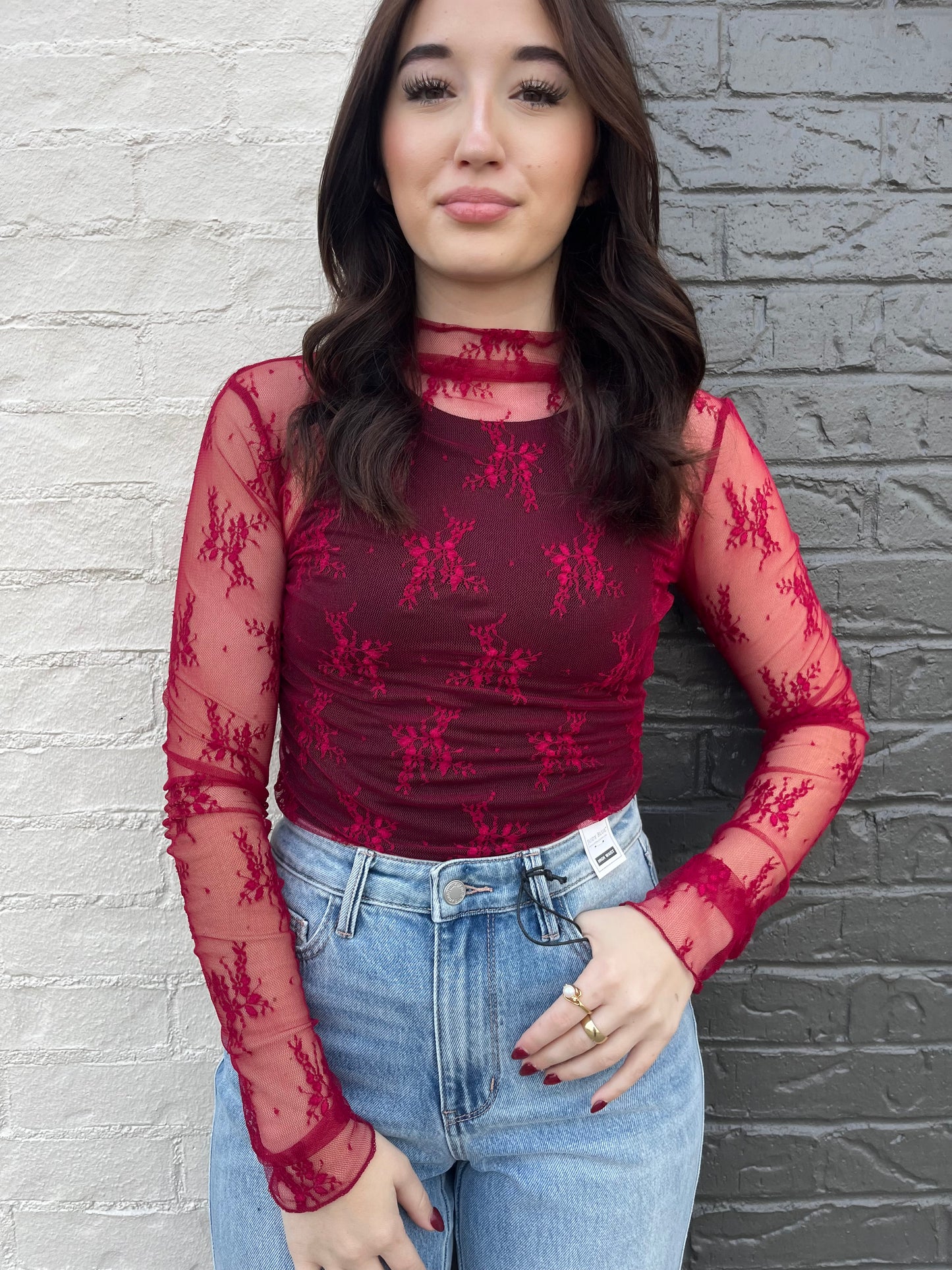 The Layering Lace Top- Burgundy