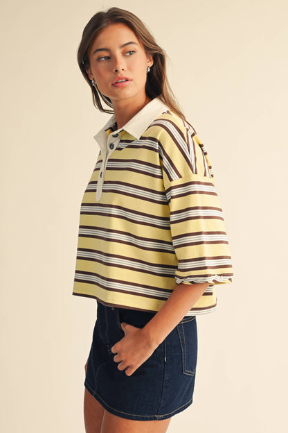 The Rugby Striped Polo- Butter Yellow