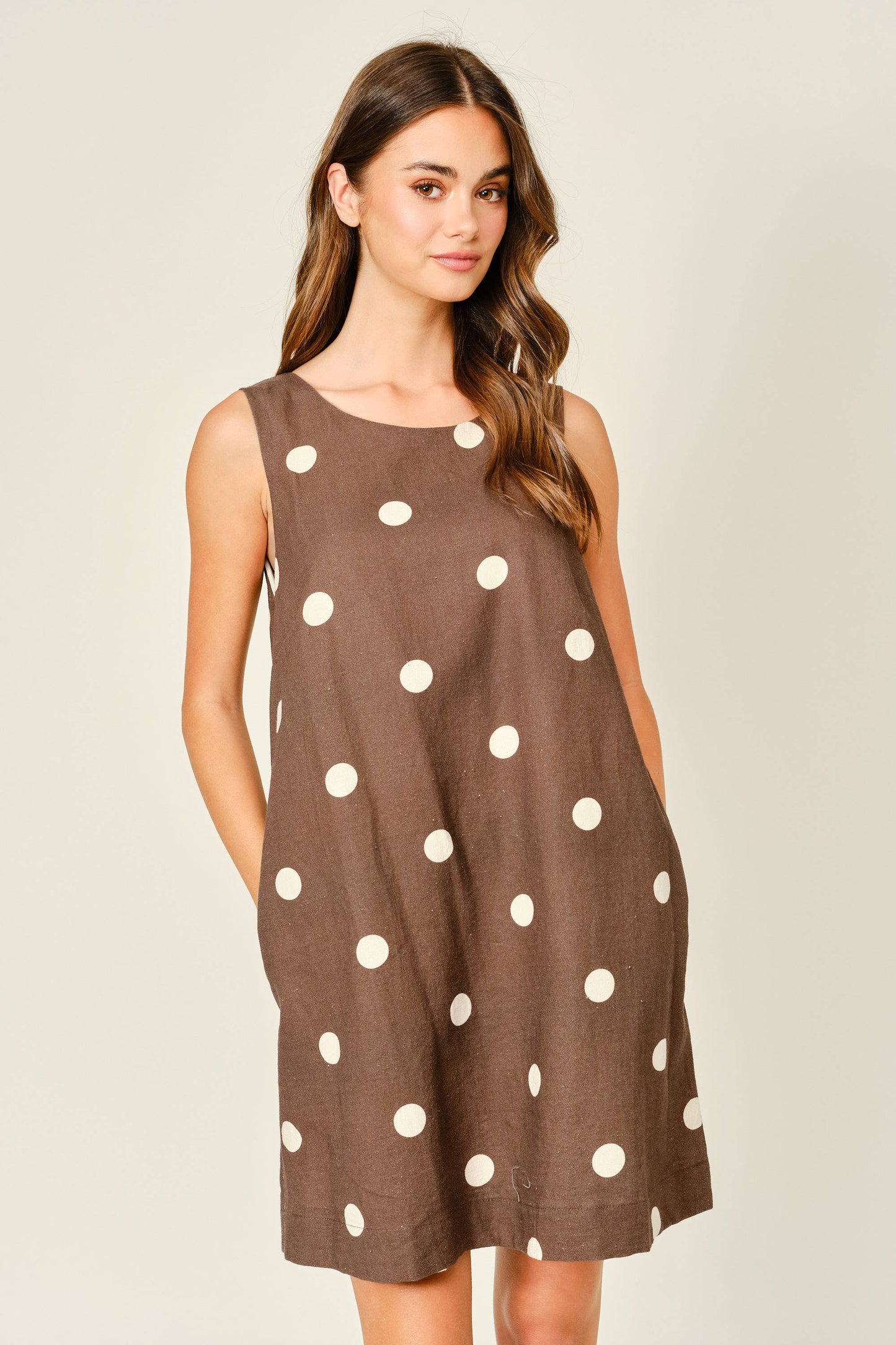 Linen Polka Dot Sleeveless Dress