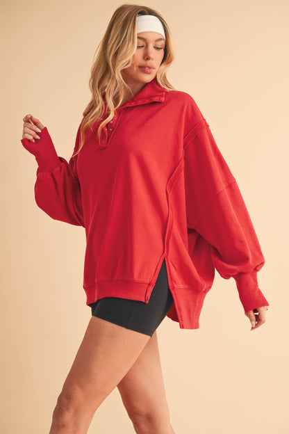 The Tamika Henley Pullover- Red