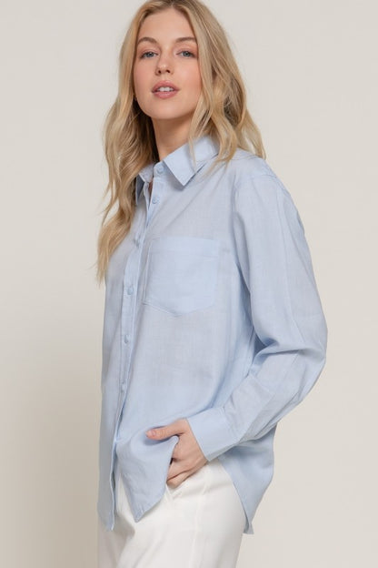 The Linen Button Up- Blue