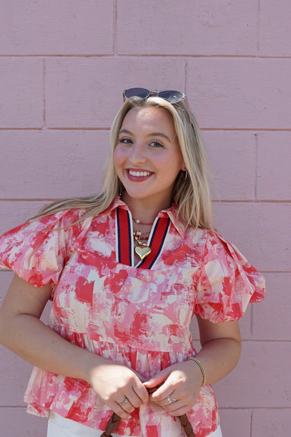Pink Hues Abstract Peplum Blouse