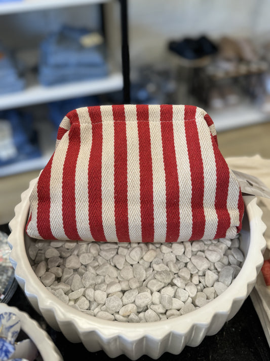 Red Striped Canvas Clutch