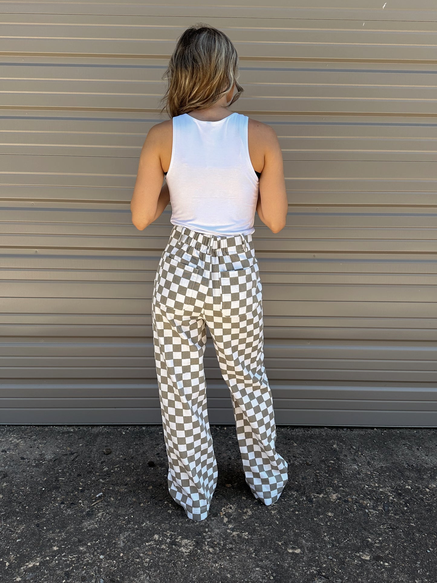 Game Day Checkered Pants- Taupe