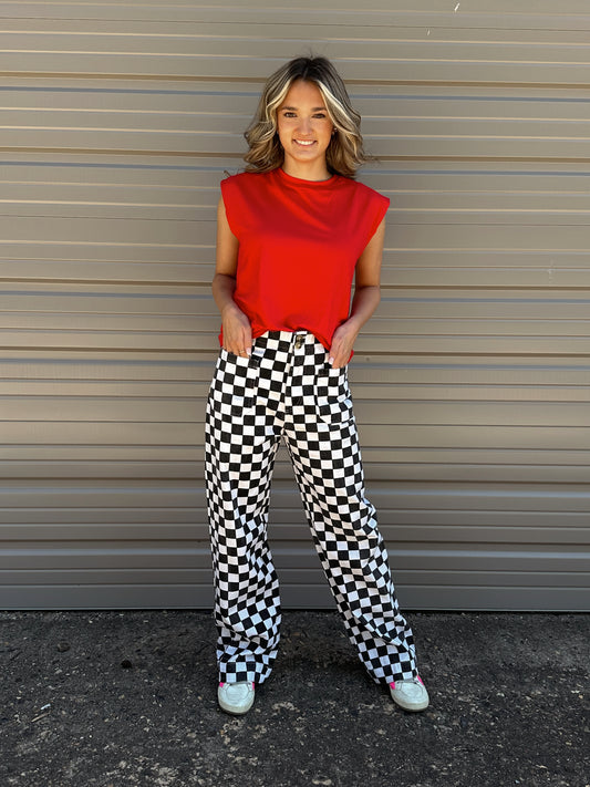 Game Day Checkered Pants- Black