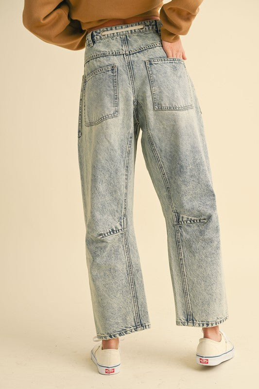 Washed Denim Barrel Pants
