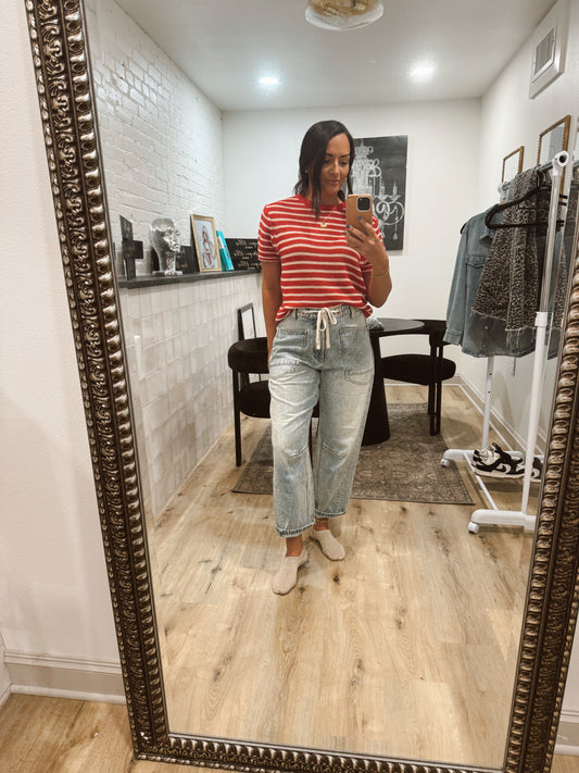 Washed Denim Barrel Pants